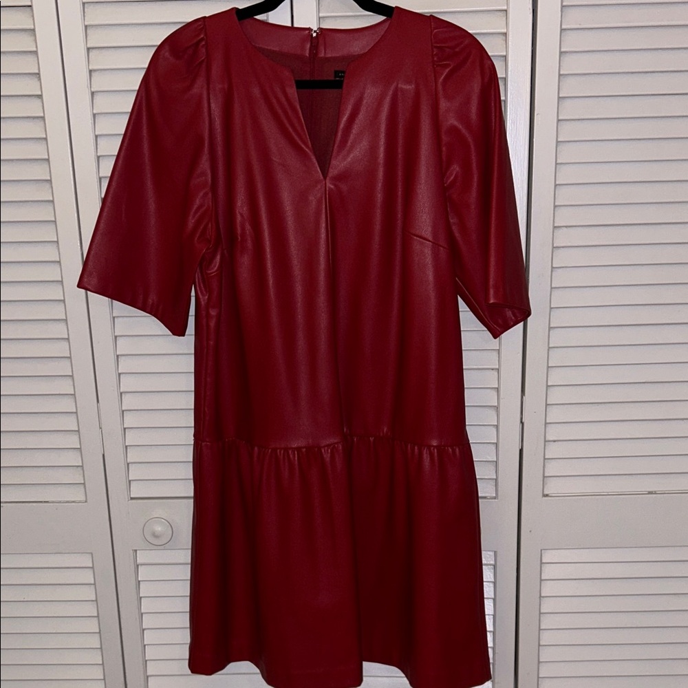 Ann Taylor Faux Leather Red Dress Size 8